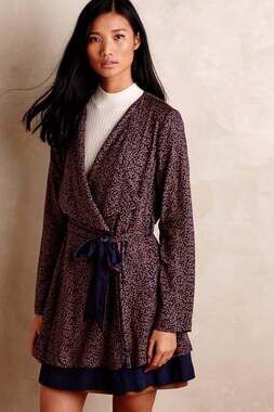 Anthropologie Harlyn Navy and Orange Floral Convertible Cardigan Dress Size XS
